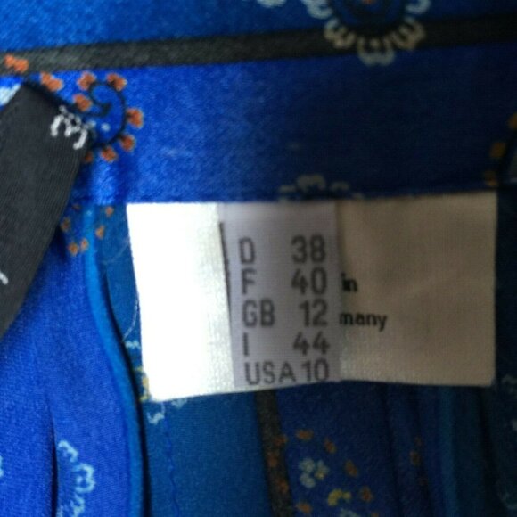 Vintage Lutz Teutloff Women's Size 10 Blue Paisley Print Silk Pleated Midi Skirt - Picture 2 of 9